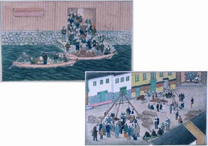 紙本著色　唐蘭館の図