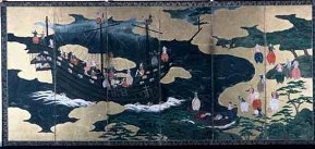 紙本著色南蛮人来朝図屏風一双