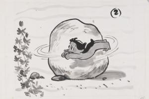 清水の代表作であるかっぱ漫画の一コマ。本作はNHKにて連続テレビ漫画として放映されました。