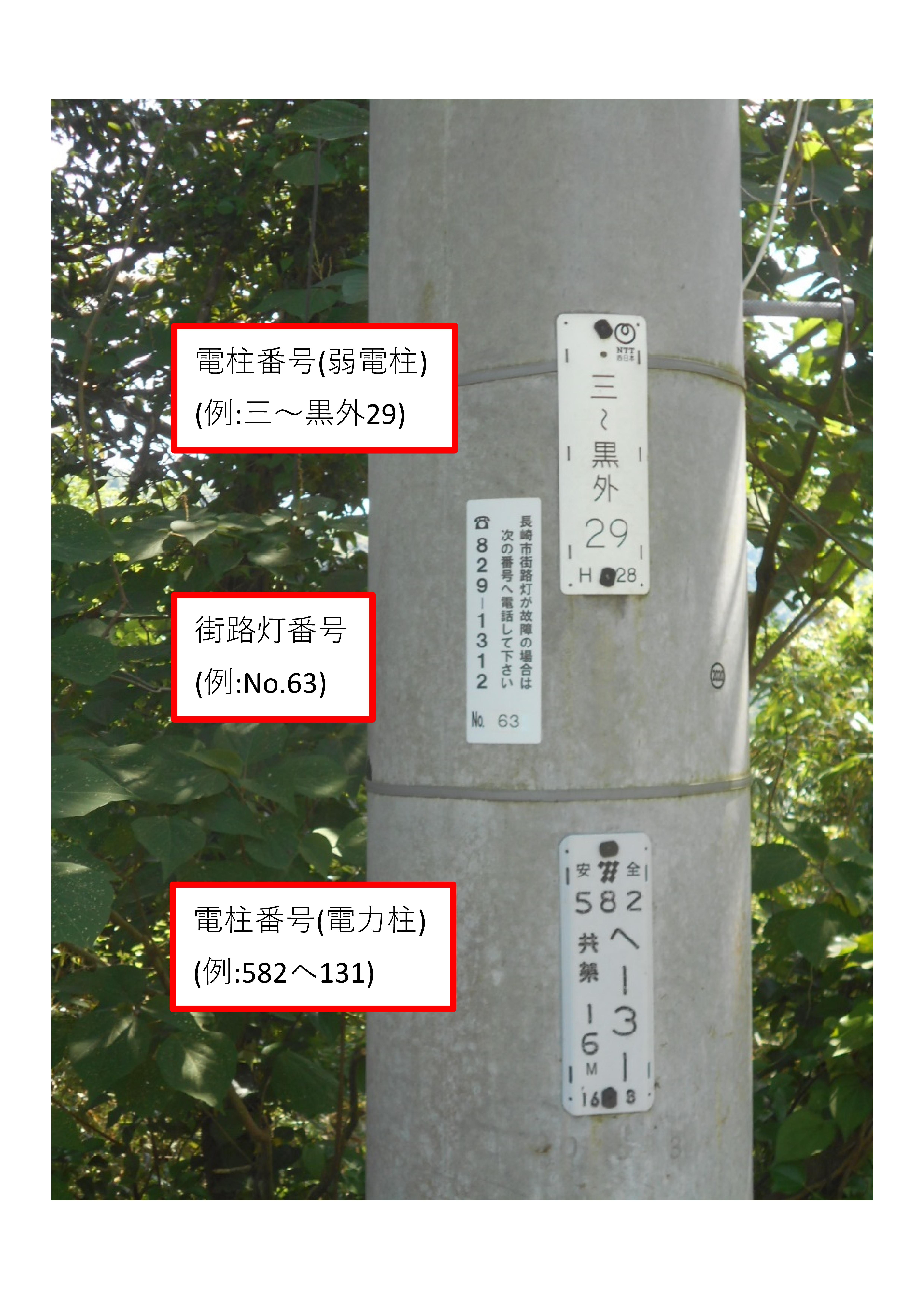 街路灯番号や電柱番号の例