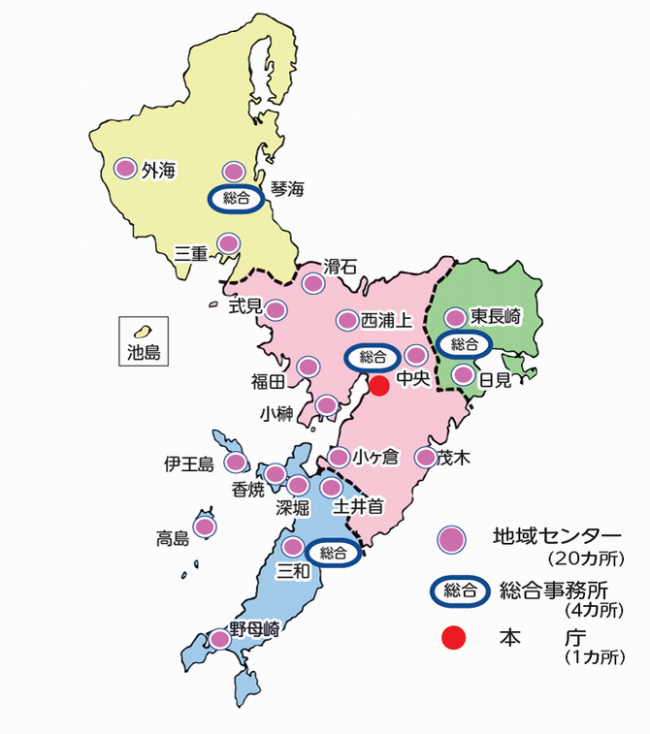 各地域センターの場所(地図)